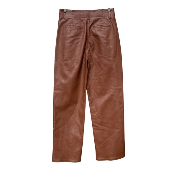 Wilfred Free Aritzia High-Waisted Brown Faux Leather Straight-Leg Pants Womens 4 - Picture 4 of 12